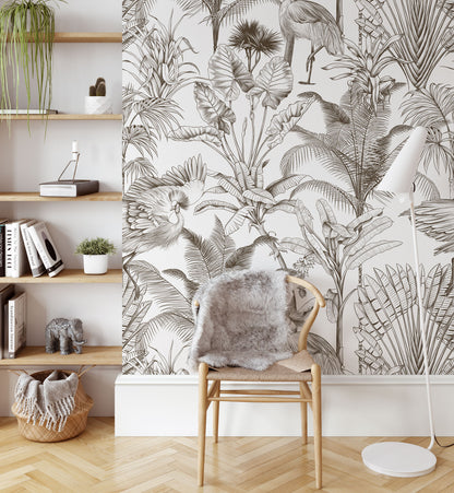 Tropical Crane Bird Forest Wallpaper