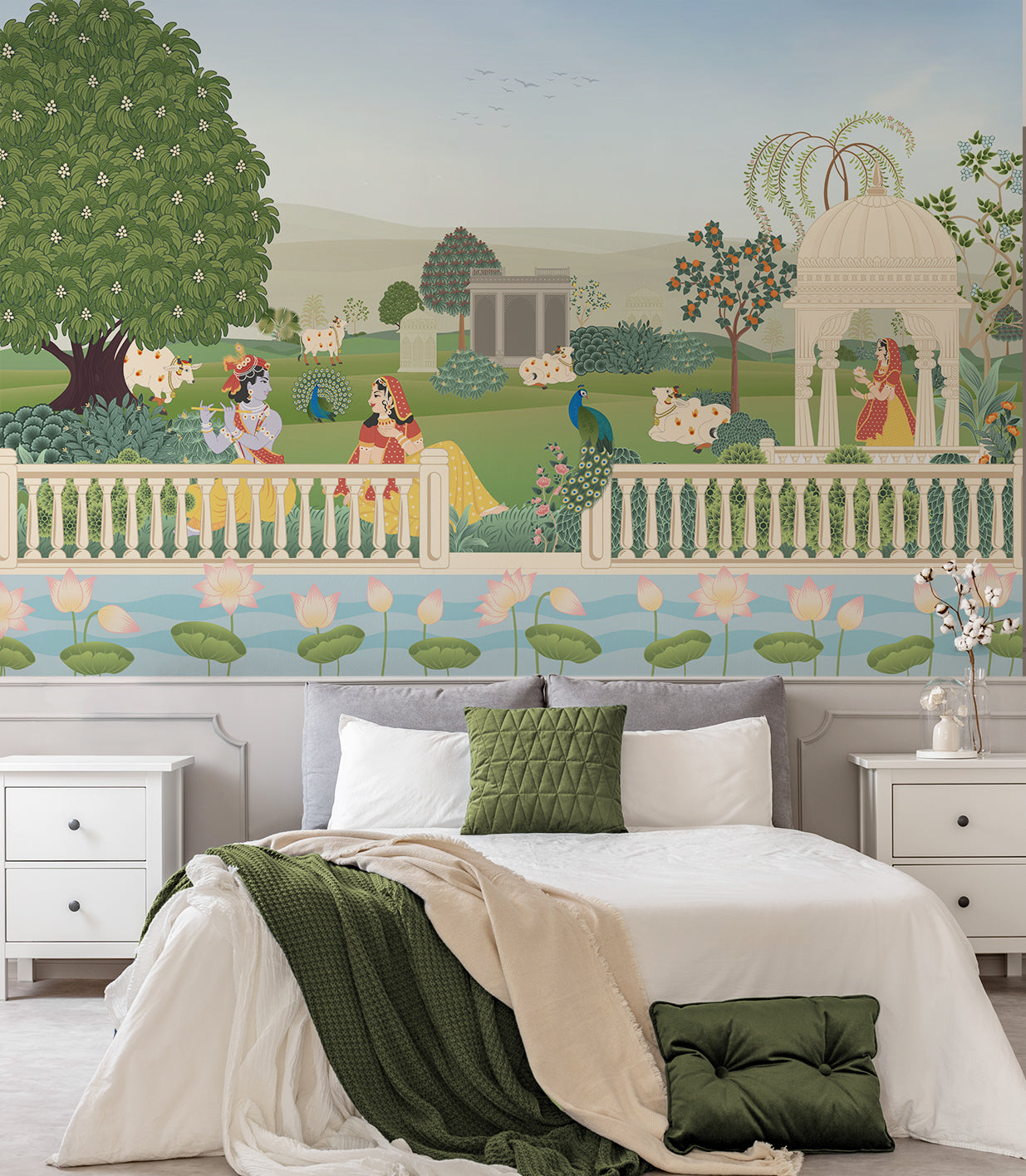 Radha Krishna Garden Pichwai Custom Design Wallpaper