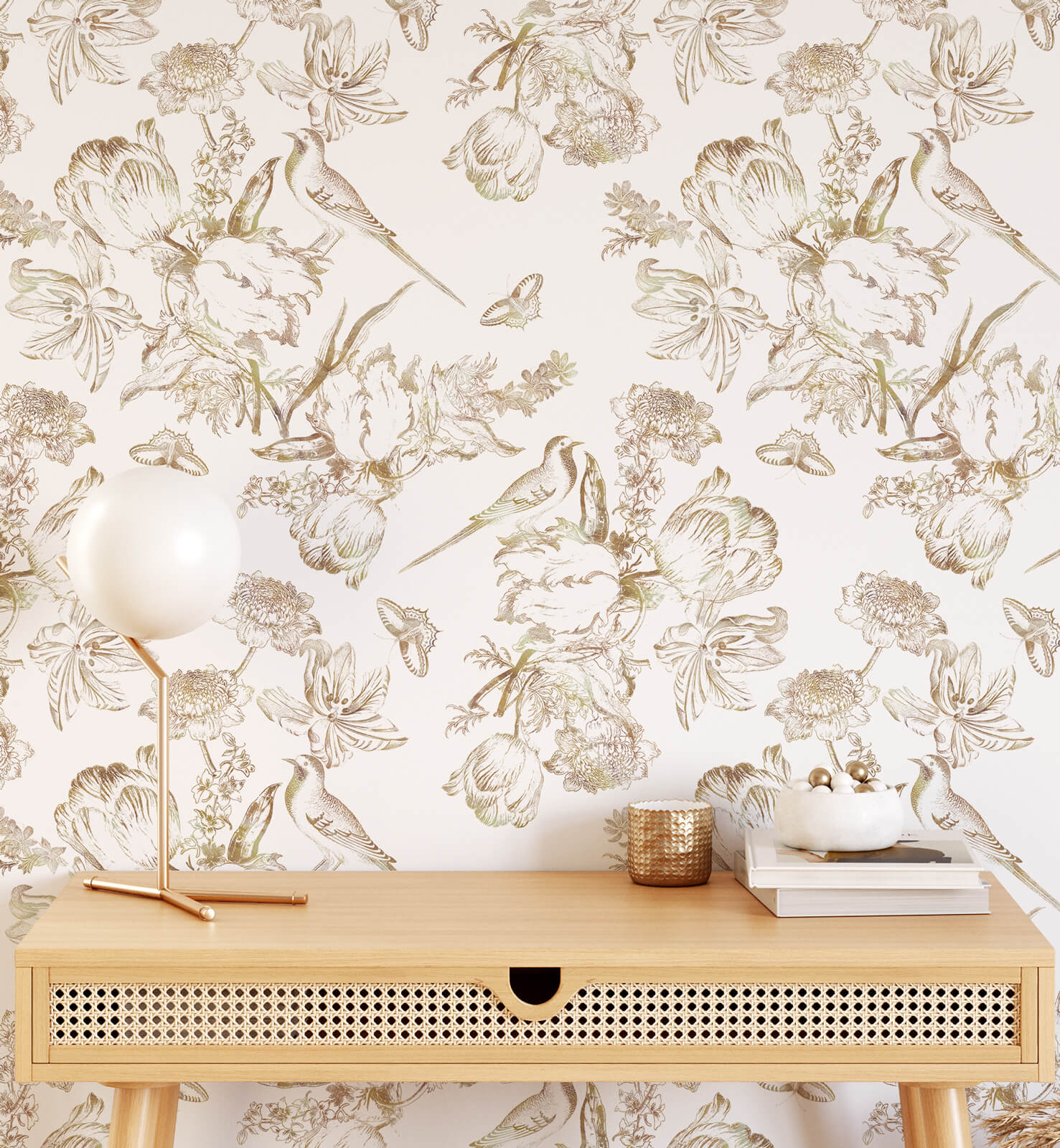 Chinoiserie Bird Watercolor Wallpaper