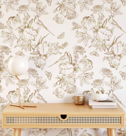 Chinoiserie Bird Watercolor Wallpaper