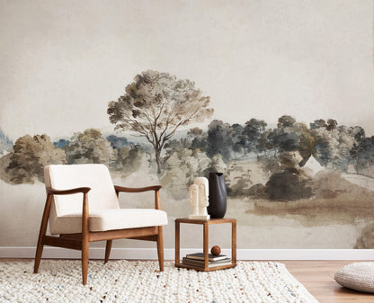 Antique Rustic Landscape Wallpaper
