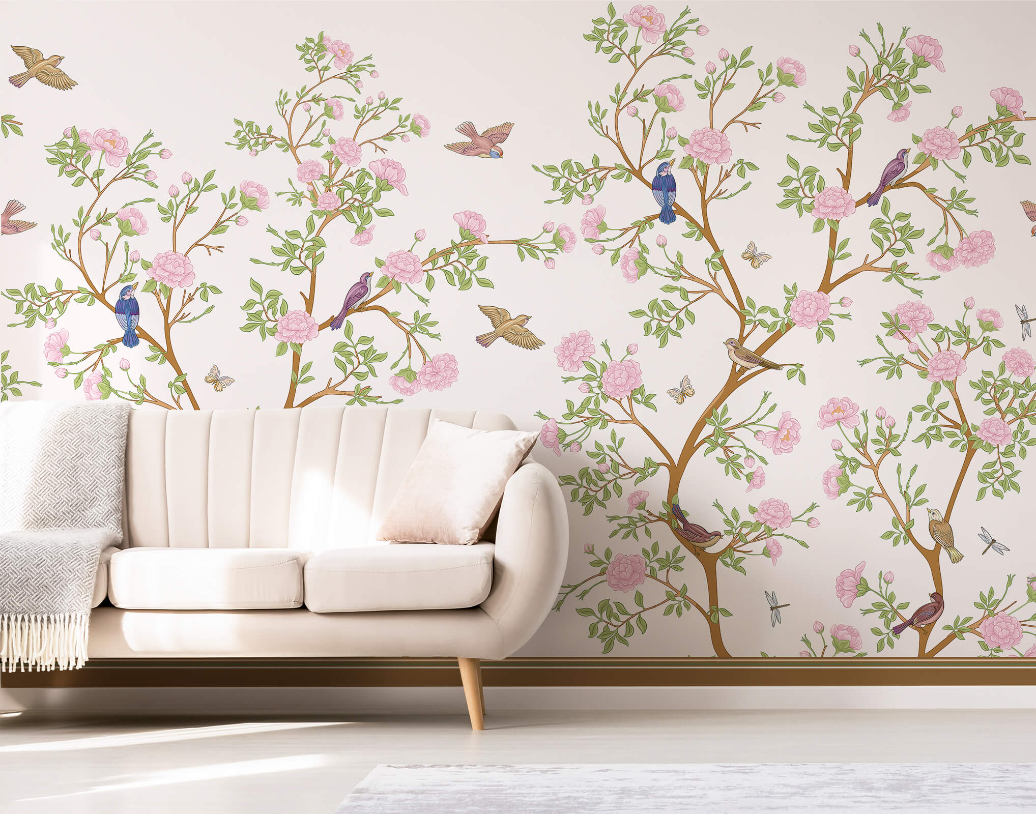 Cherry Blossom Branches Chinoiserie Wallpaper