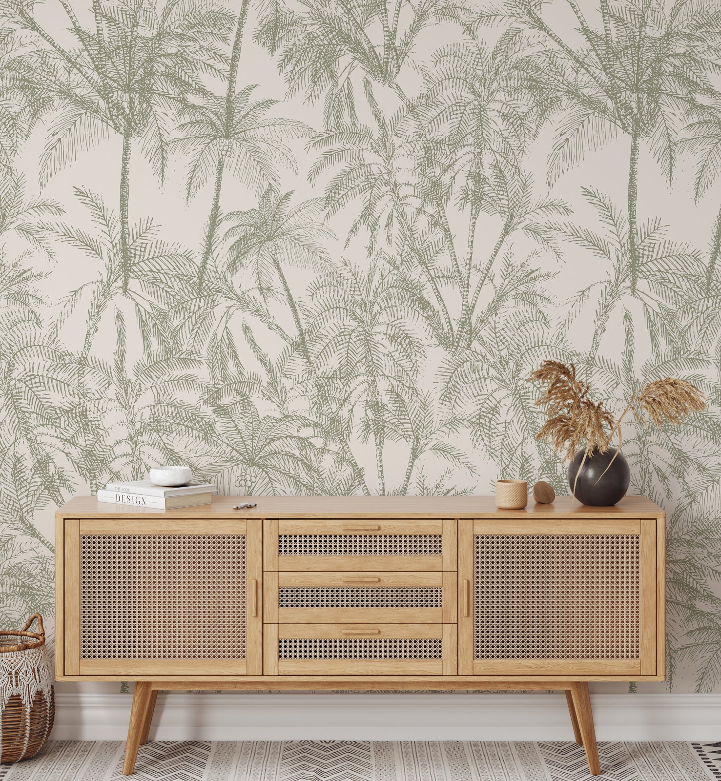 Tropical Subtle Green Palms Wallpaper