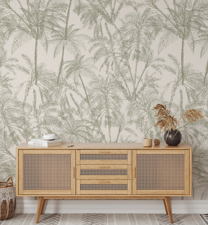 Tropical Subtle Green Palms Wallpaper