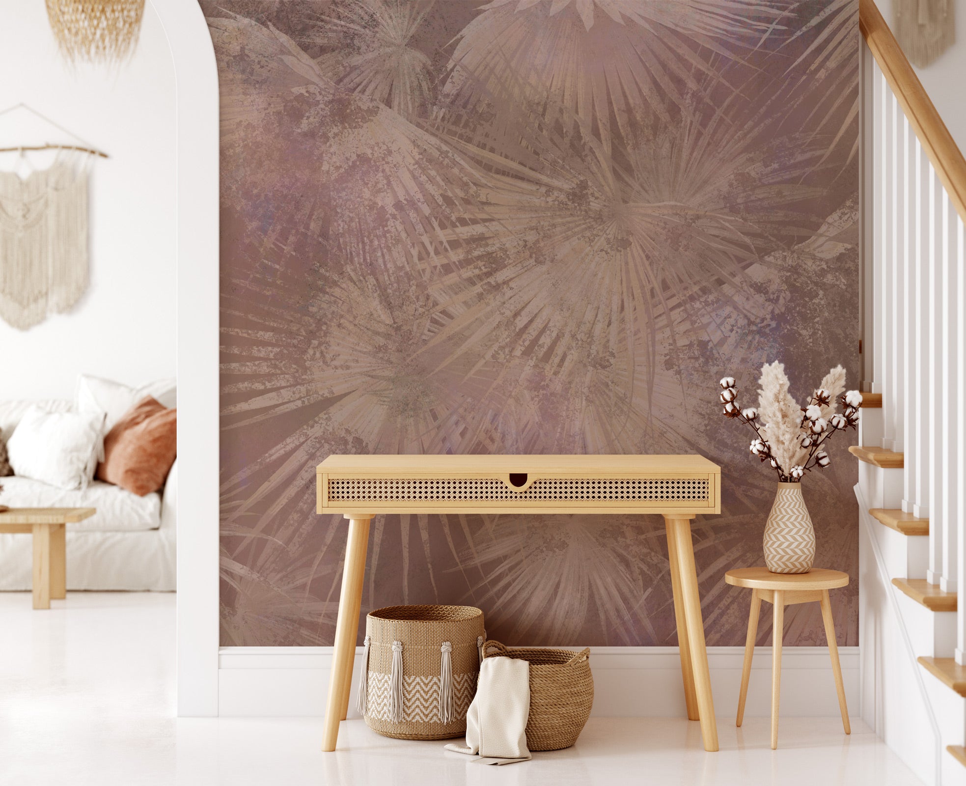 Tropical Palm Leaves With concrete texture Mural wallpaper