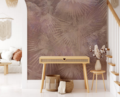 Tropical Palm Leaves With concrete texture Mural wallpaper