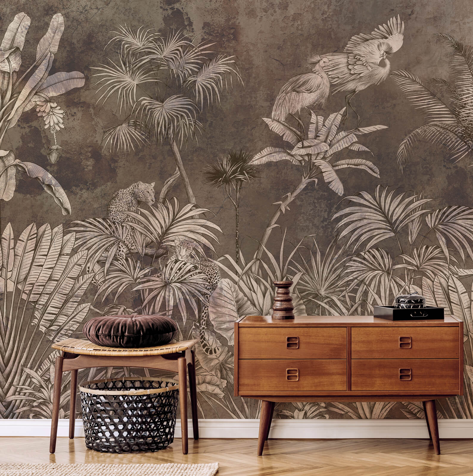 Tropical Mural Leave Vintage Wallpaper