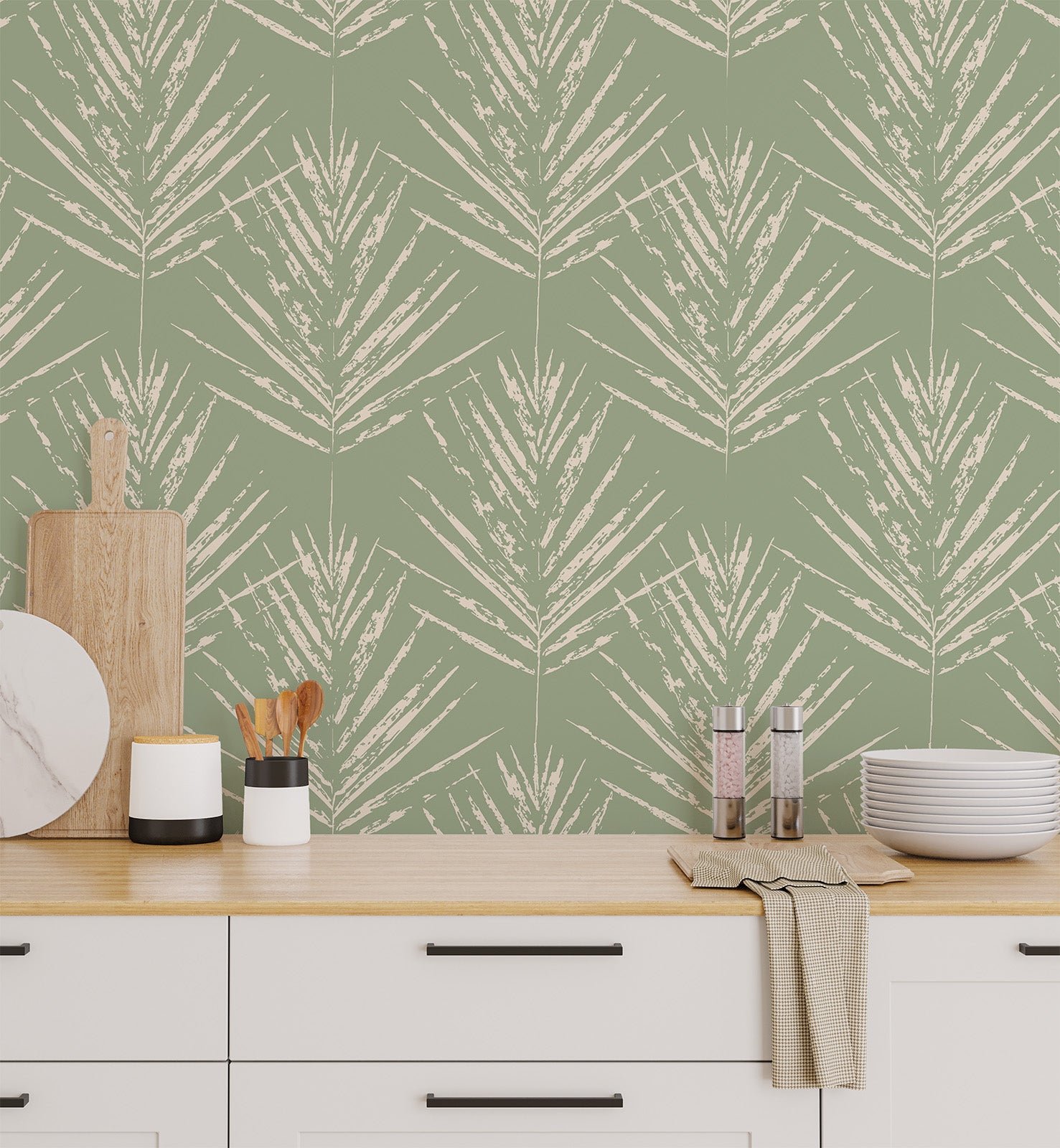Scandinavian Tropical Leaf Soft  Minimal Pattern Wallpaper