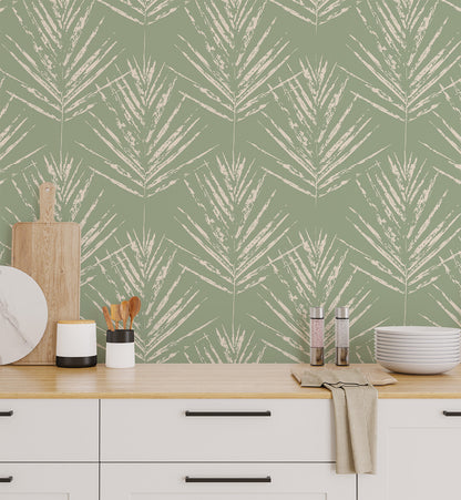 Scandinavian Tropical Leaf Soft  Minimal Pattern Wallpaper