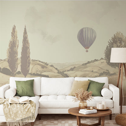 Vintage Hot Air Balloon Landscape Wallpaper