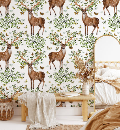 Hand Painted Watercolor Deer Wallpaper