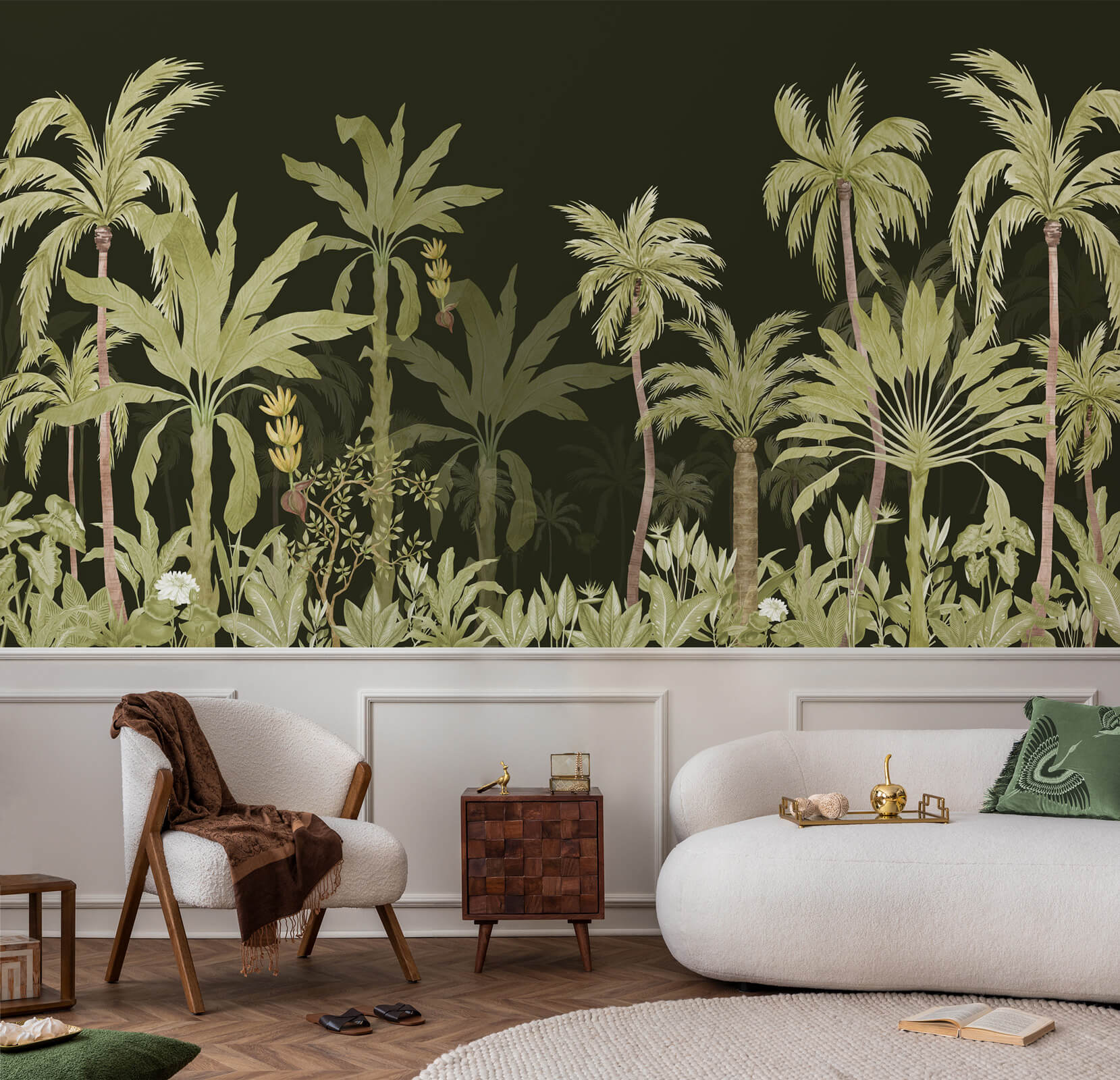 Green Palm Tree Dark Forest Wallpaper