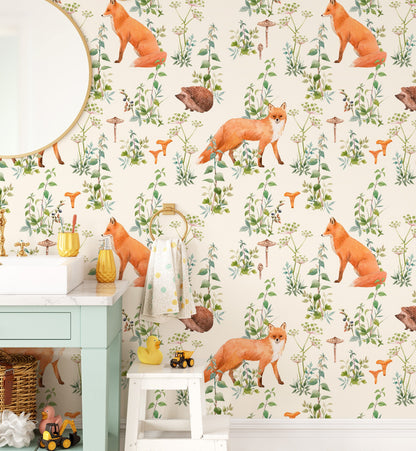 Fox and Hedgehog Watercolor Wallpaper