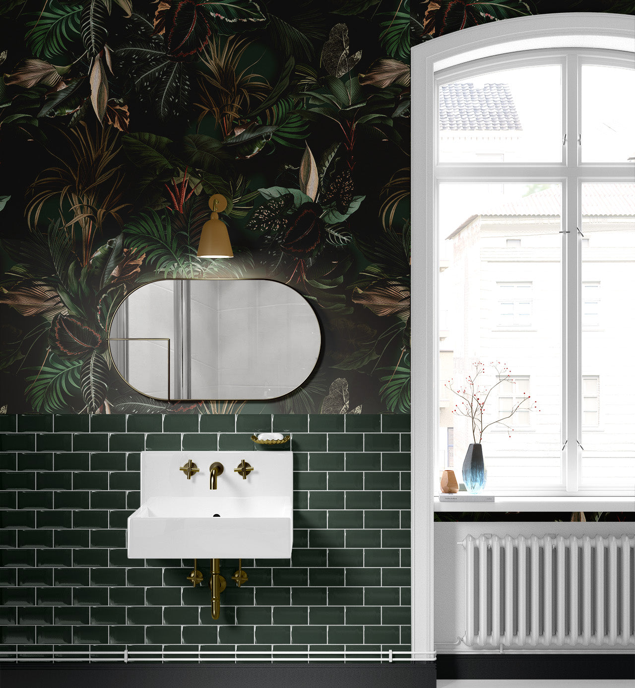 Moody Tropical Palm & Exotic Leaves Wallpaper