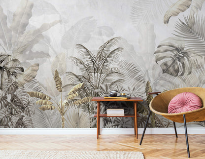 Tropical Elegant Large Leaf Wallpaper