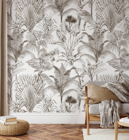 Tropical Crane Bird Forest Wallpaper