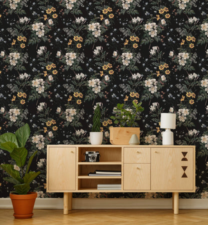 Night Luxury White Flower Pattern Wallpaper
