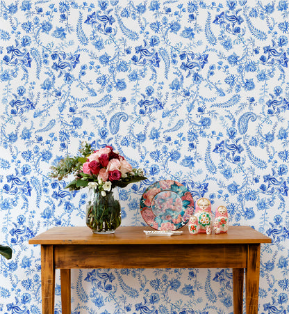 Blue & White Floral Wallpaper