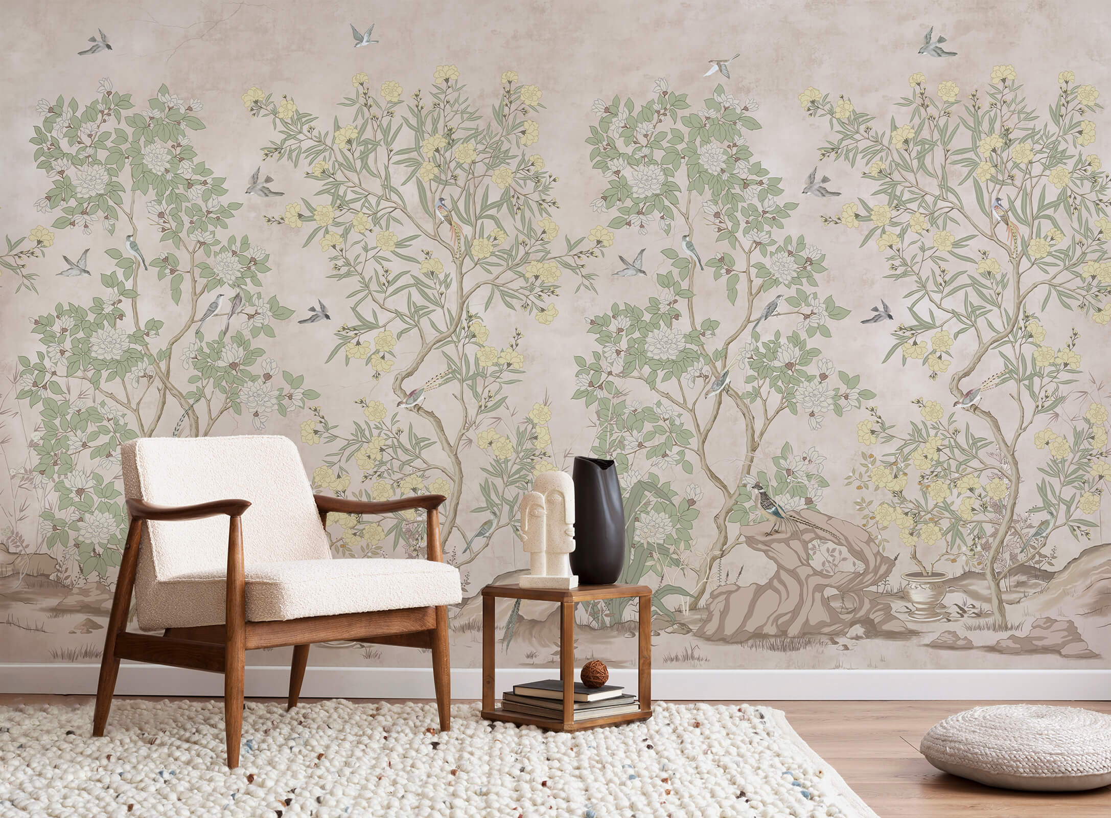 Vintage Chinoiserie Fling Bird Wallpaper