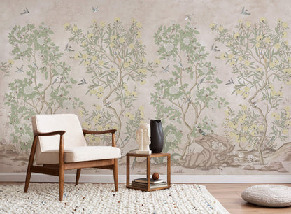 Vintage Chinoiserie Fling Bird Wallpaper