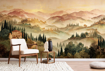 Hand Panted Italian Hills Mural Wallpaper