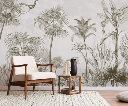 Tropical Etching  Mural Wallpaper