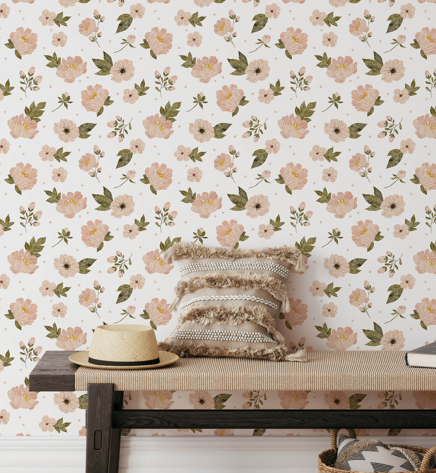Boho Flower Natural Wallpaper