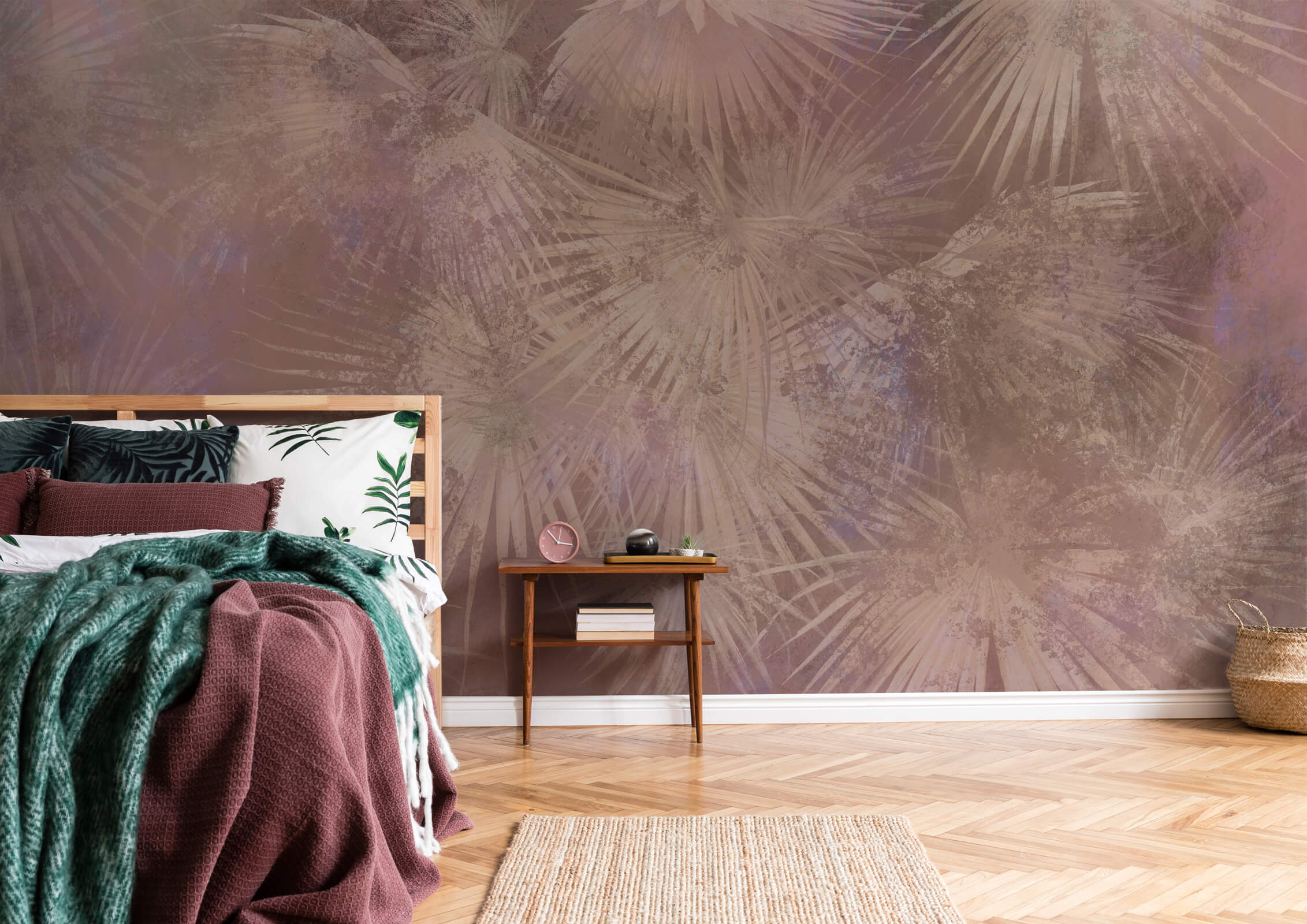 Tropical Palm Leaves With concrete texture Mural wallpaper