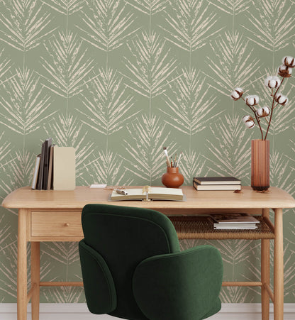 Scandinavian Tropical Leaf Soft  Minimal Pattern Wallpaper