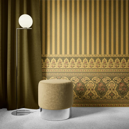 Gold Vintage Floral Stripe Wallpaper