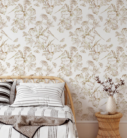 Chinoiserie Bird Watercolor Wallpaper