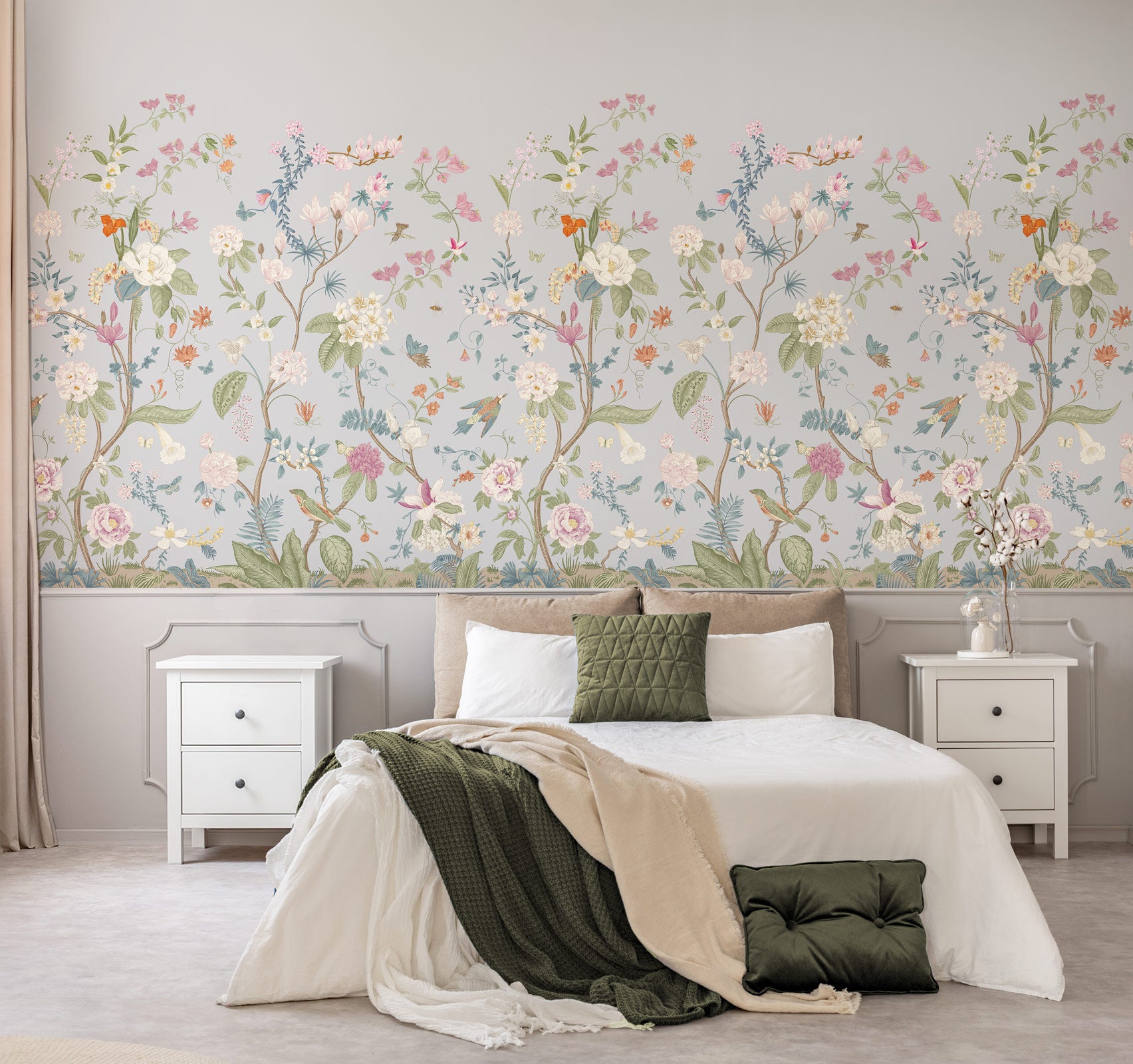 Vintage Chinoiserie Blooming trees Wallpaper