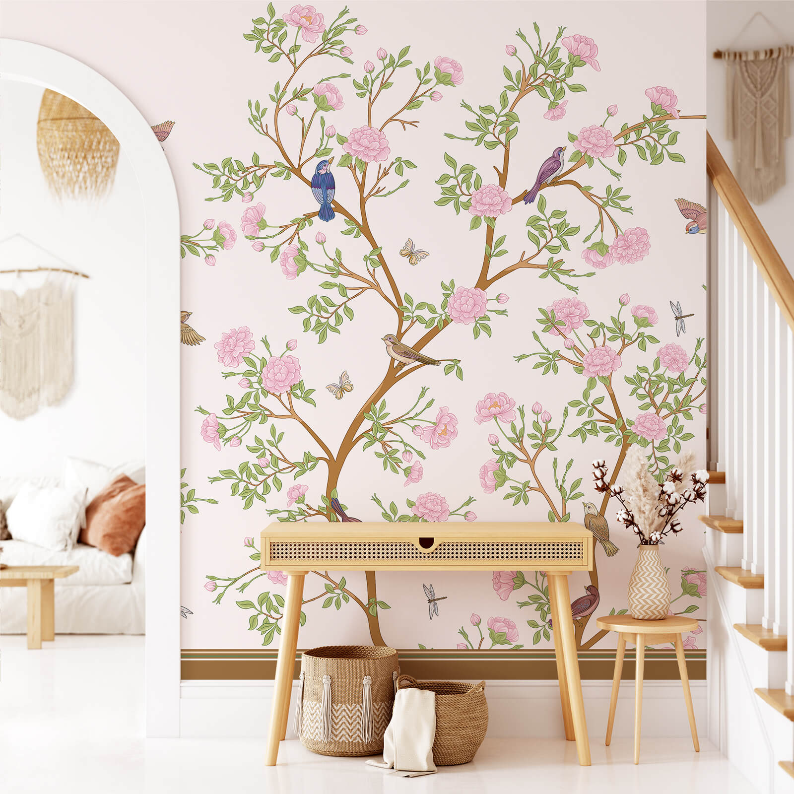 Cherry Blossom Branches Chinoiserie Wallpaper
