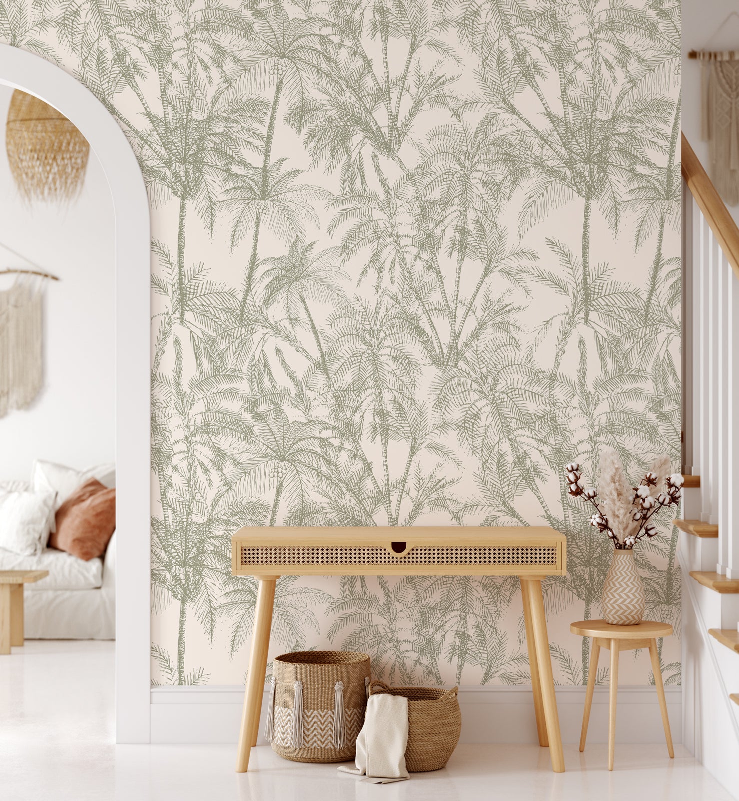 Tropical Subtle Green Palms Wallpaper