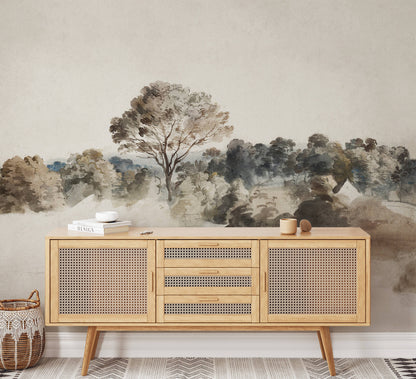 Antique Rustic Landscape Wallpaper