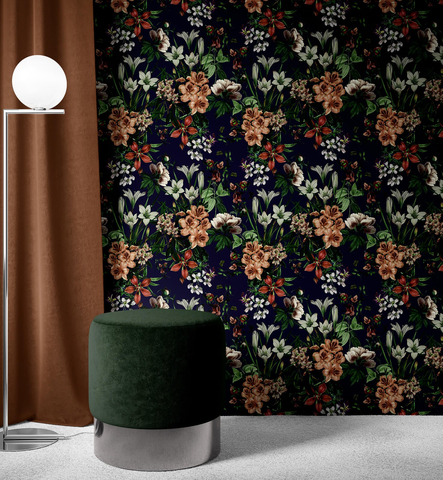 Dark Blooming Flower Pattern Wallpaper