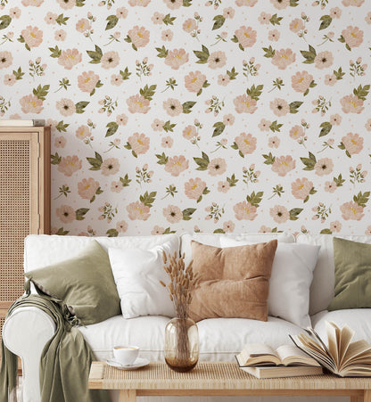 Boho Flower Natural Wallpaper