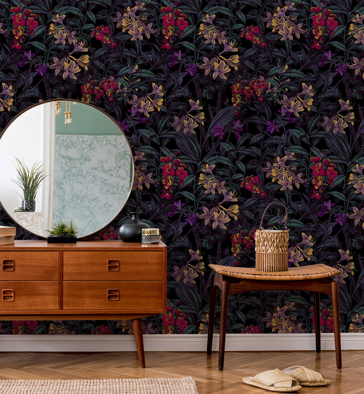 Dark Foliage flowers Pattern Wallpaper