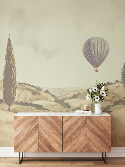 Vintage Hot Air Balloon Landscape Wallpaper