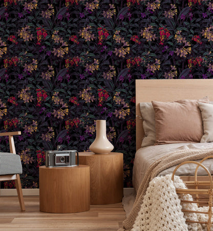 Dark Foliage flowers Pattern Wallpaper