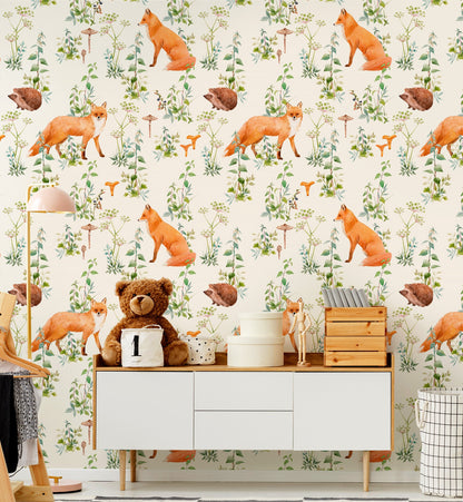 Fox and Hedgehog Watercolor Wallpaper