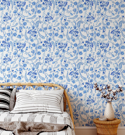 Blue & White Floral Wallpaper