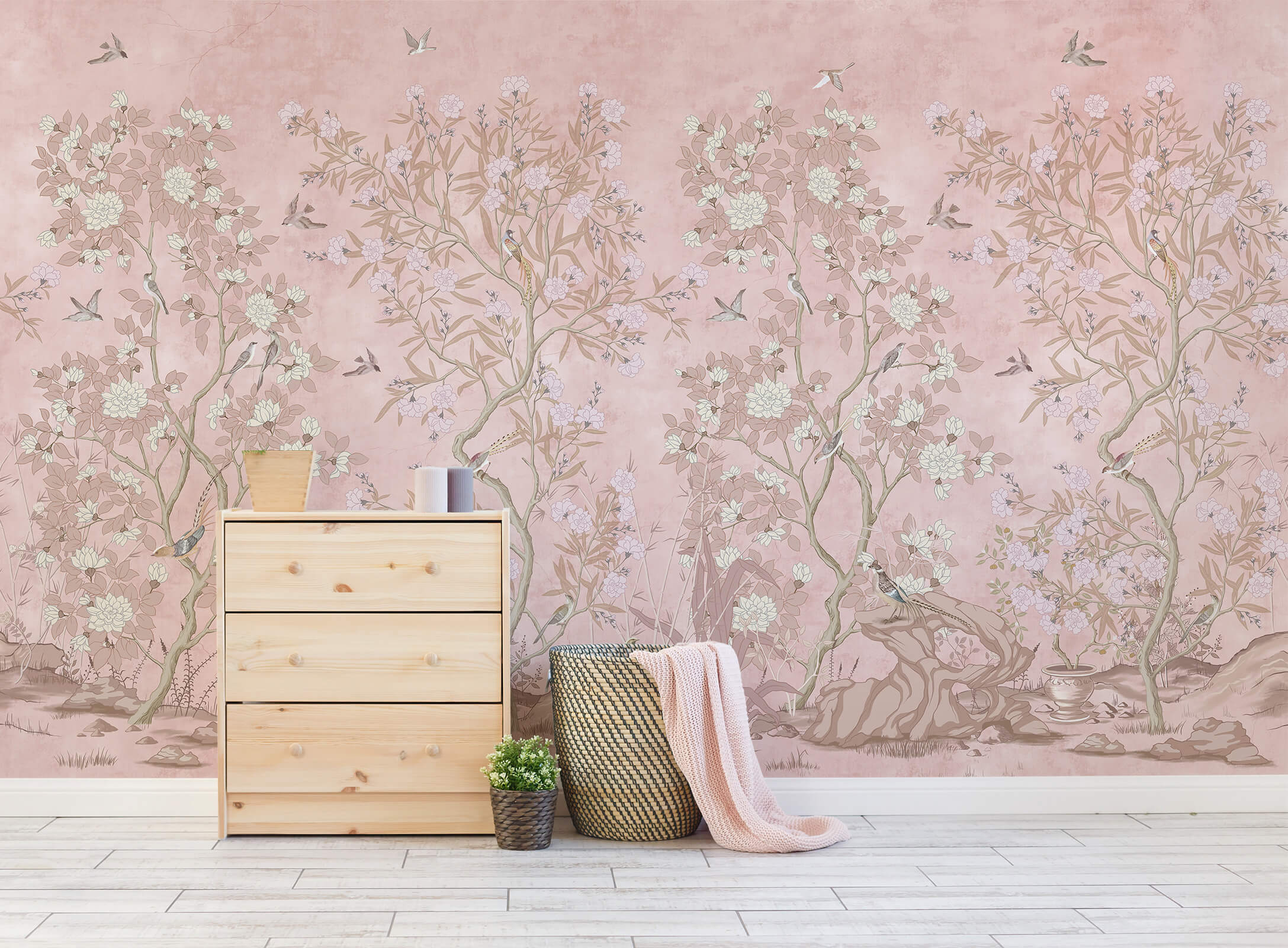 Chinoiserie Magnolia And Birds Wallpaper