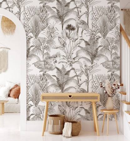 Tropical Crane Bird Forest Wallpaper