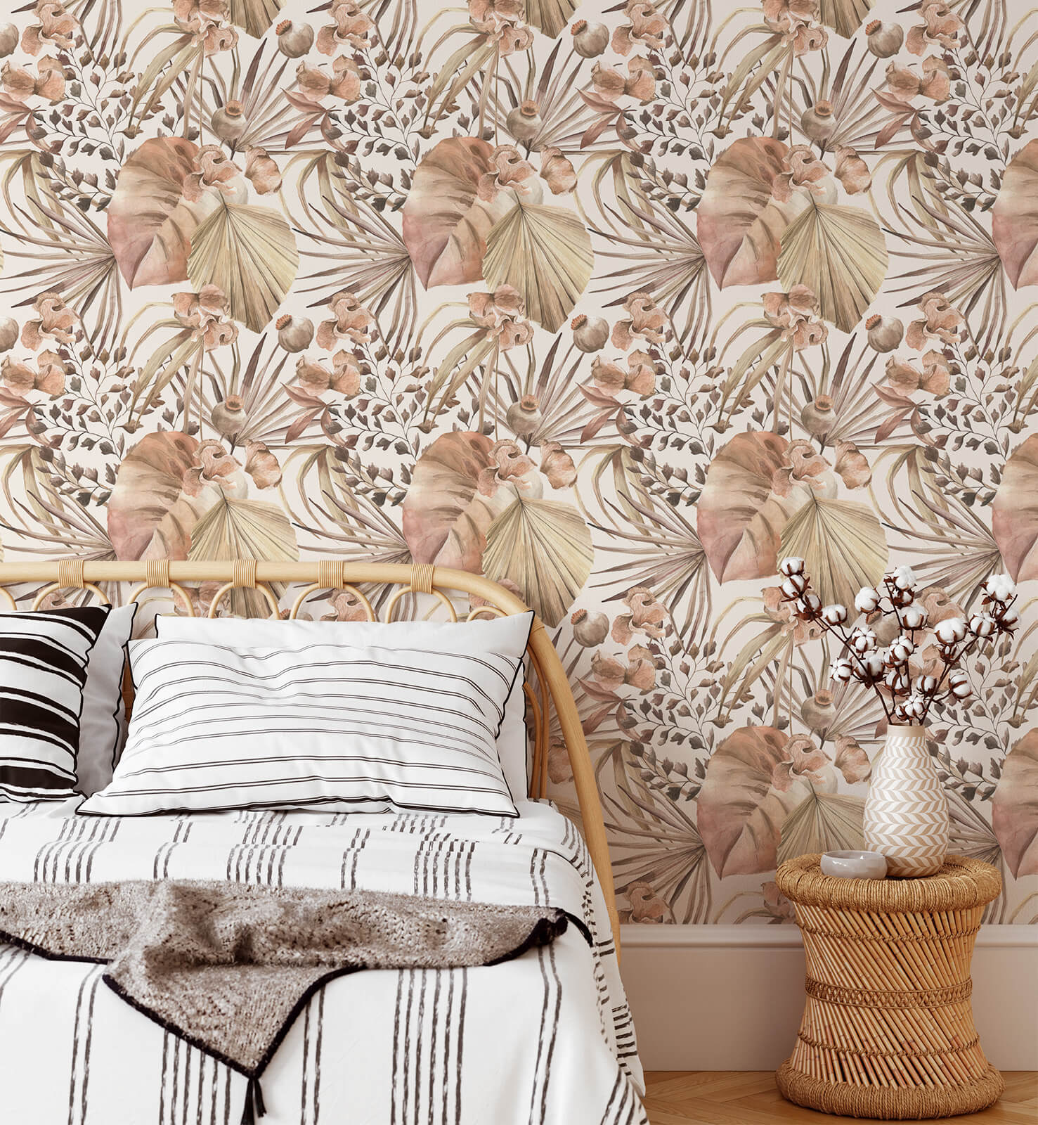 Neutral Tropical Monstera Leaves Watercolor Wallpaper