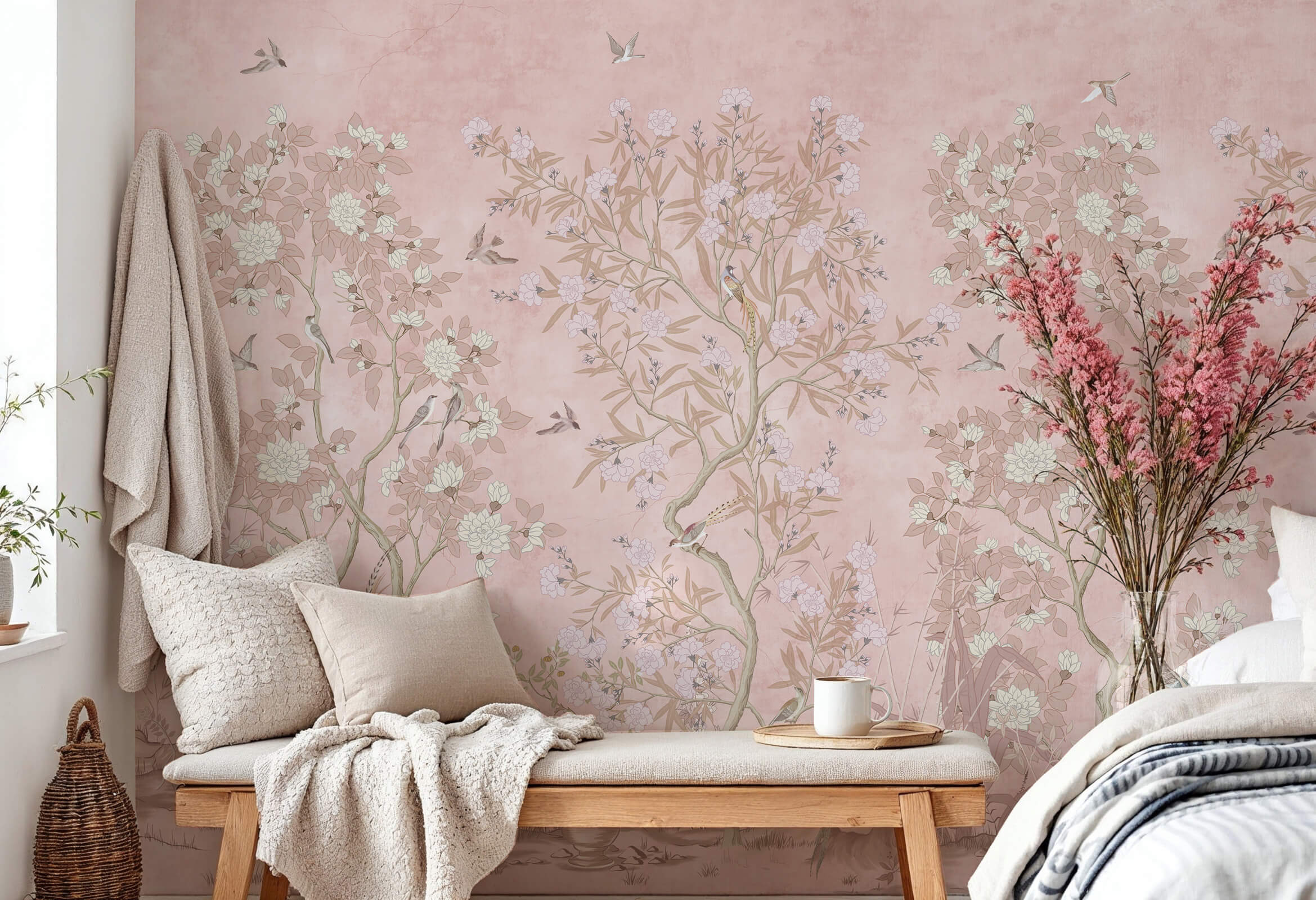 Chinoiserie Magnolia And Birds Wallpaper