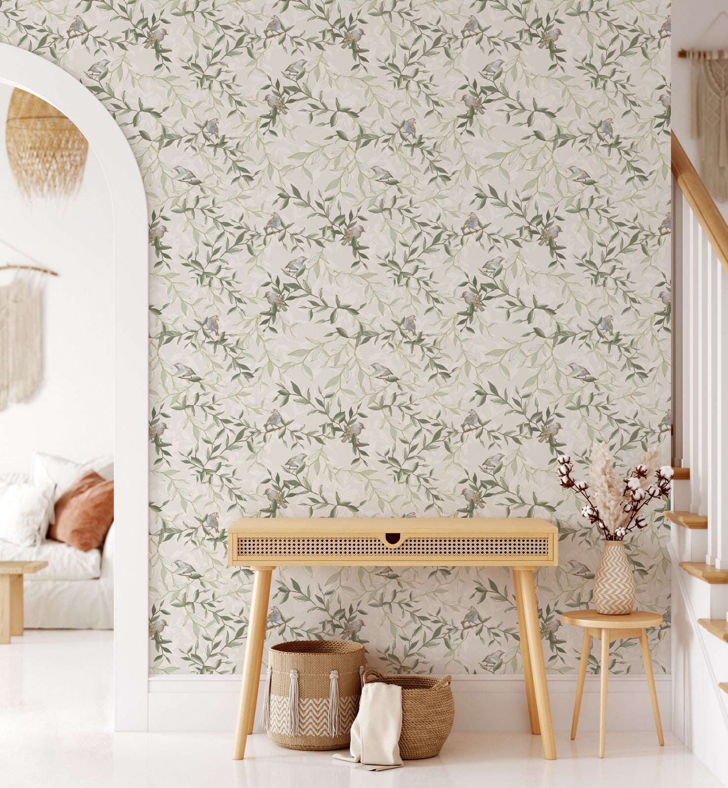 Elegant Chinoiserie Bird Wallpaper