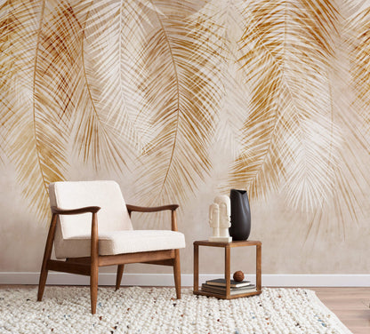 Leave Large Palm Retro Wallpaper