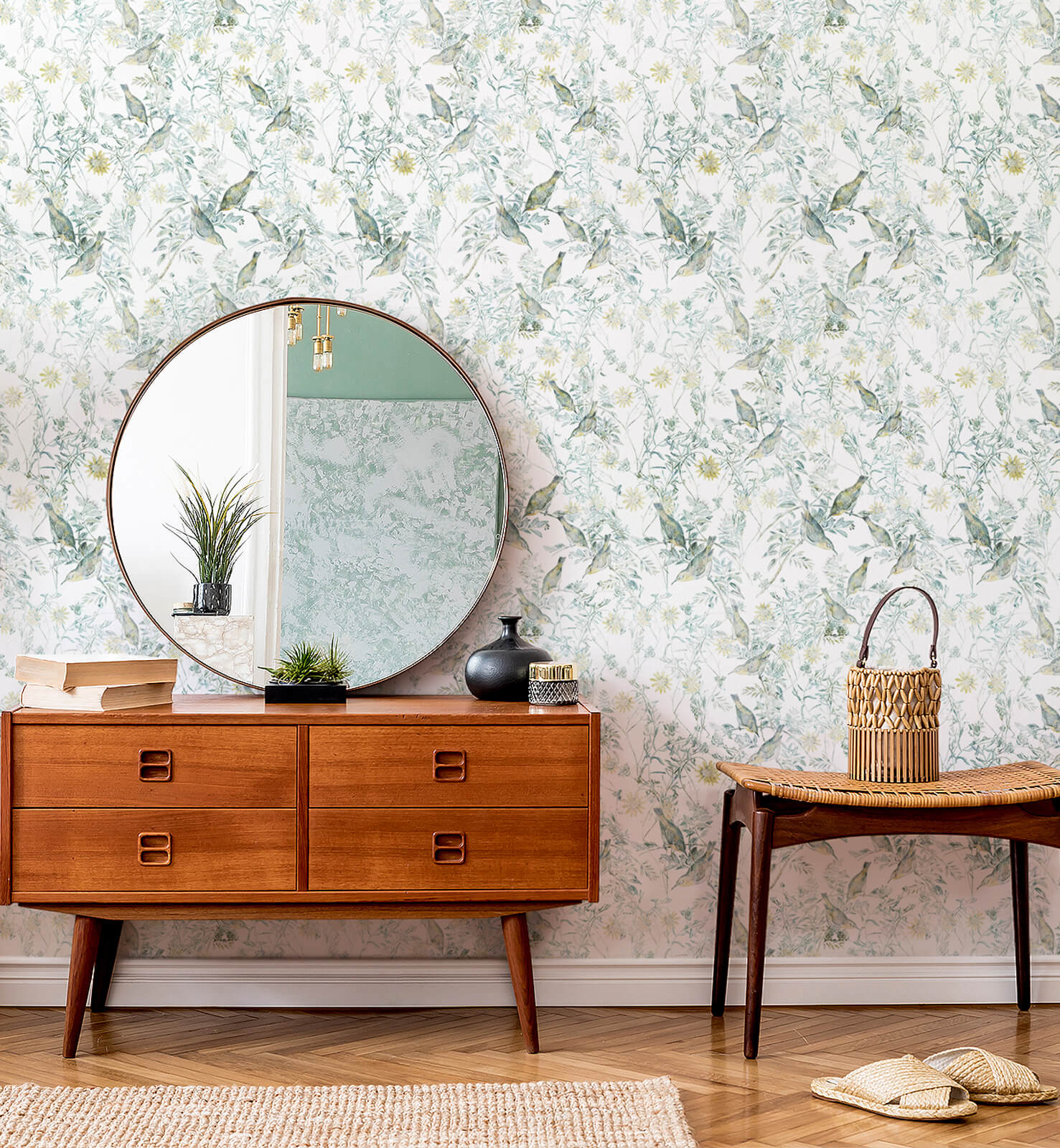 Playful Birds And Garden Wallpaper