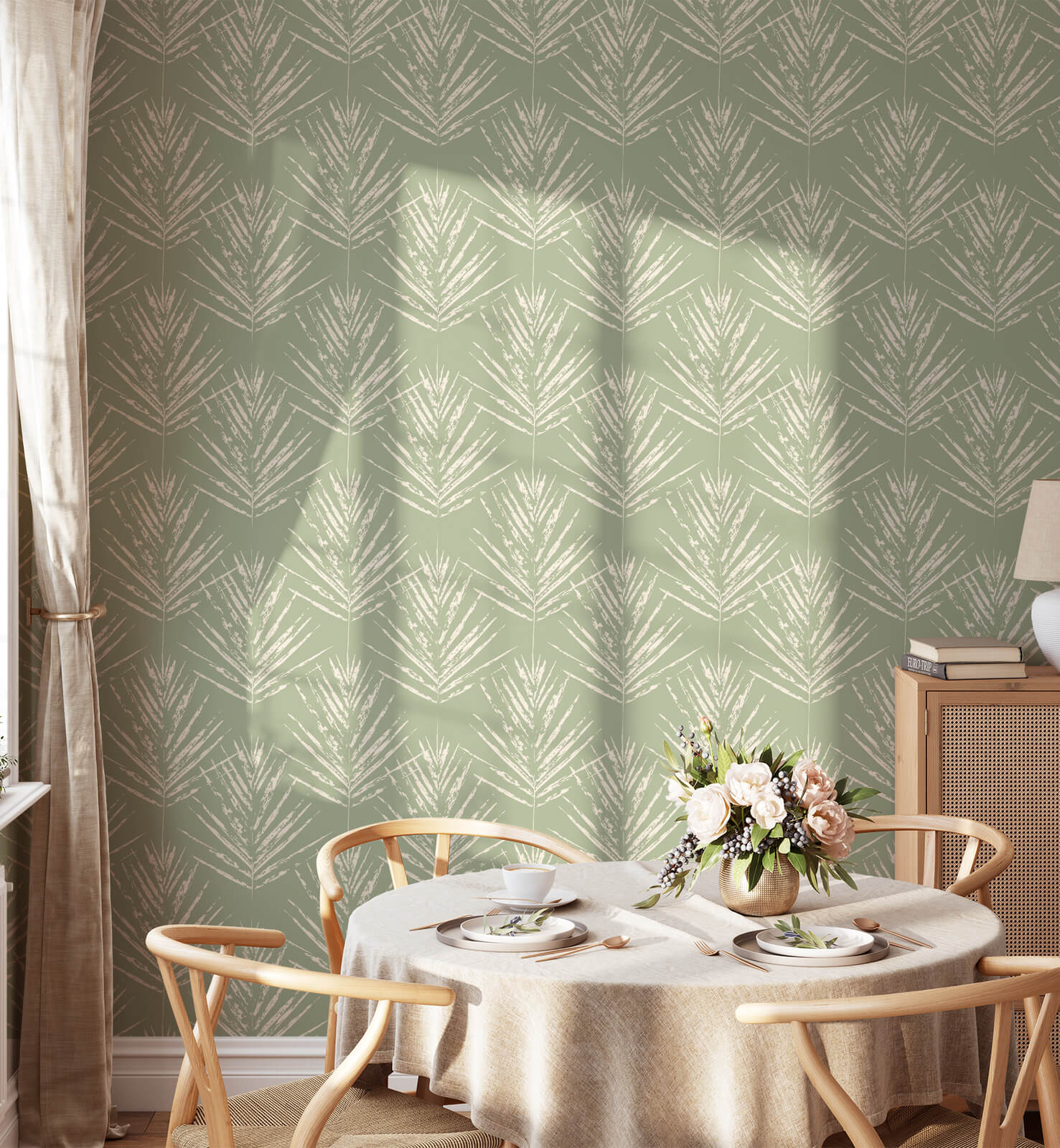 Scandinavian Tropical Leaf Soft  Minimal Pattern Wallpaper